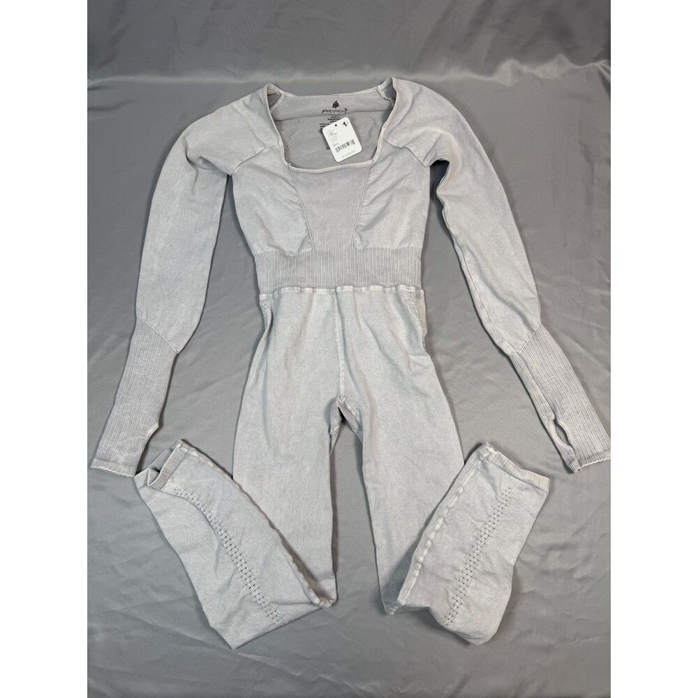 NWT FP Movement Free People Good Karma Long Sleeve Jumpsuit Onesie Grey XS/S
